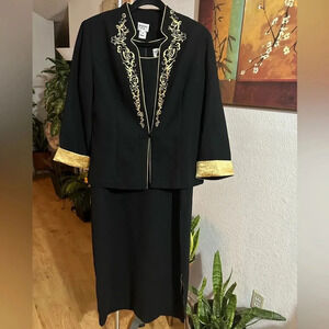 Dorby black/gold trim embroidery dress suit(2pc) size 12
